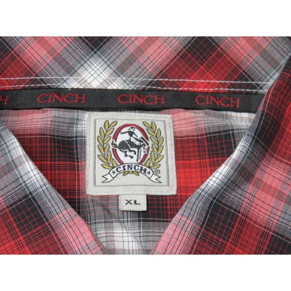 Mens Cinch Western Long Sleeve Button Front Shirt Size XL‎ Red Gray Plaid